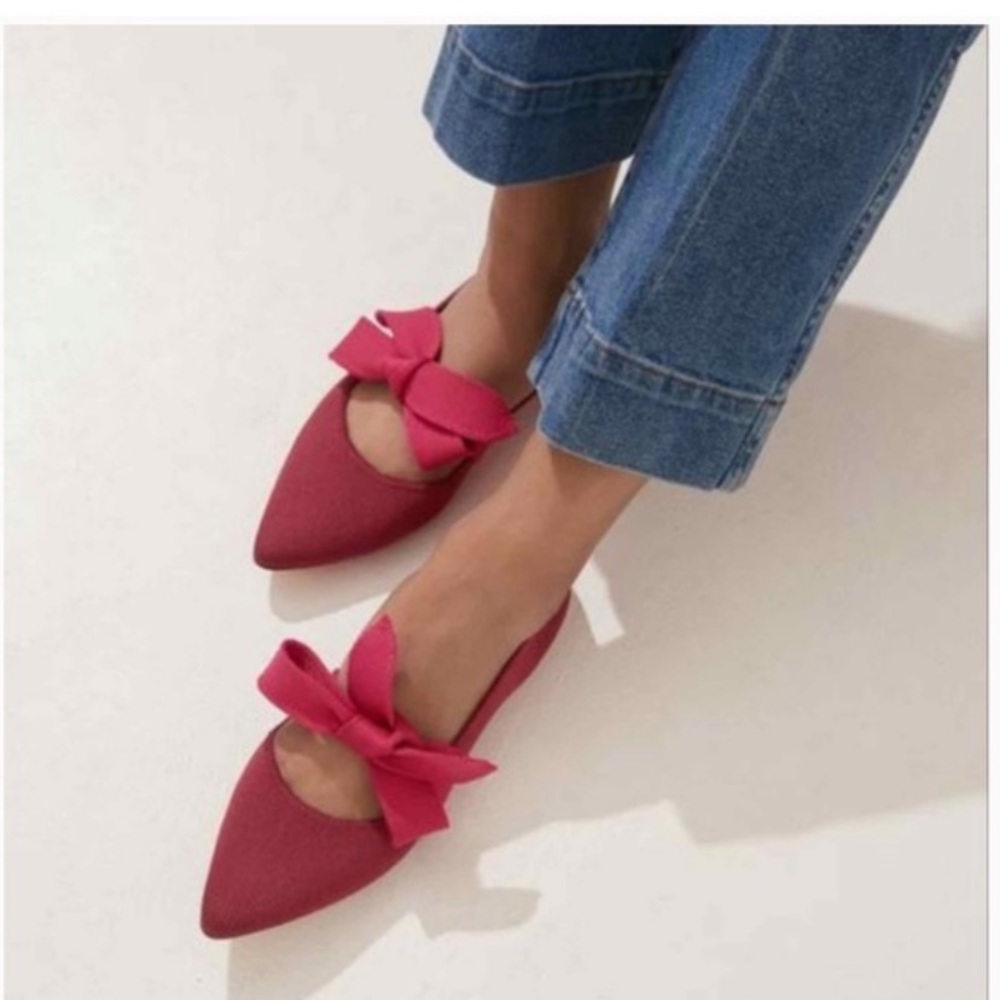 Rothys Mary Jane Shoes The Bow Point Tie Flats Ballet Cinnamon Red  Size 8.5